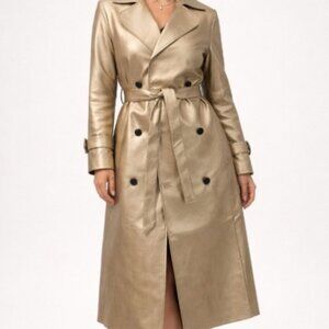PEACH  METALLIC BRONZE /CHAMPAGNE VEGAN  LEATHER TRENCH COAT WOMEN'S  SIZE L NWT